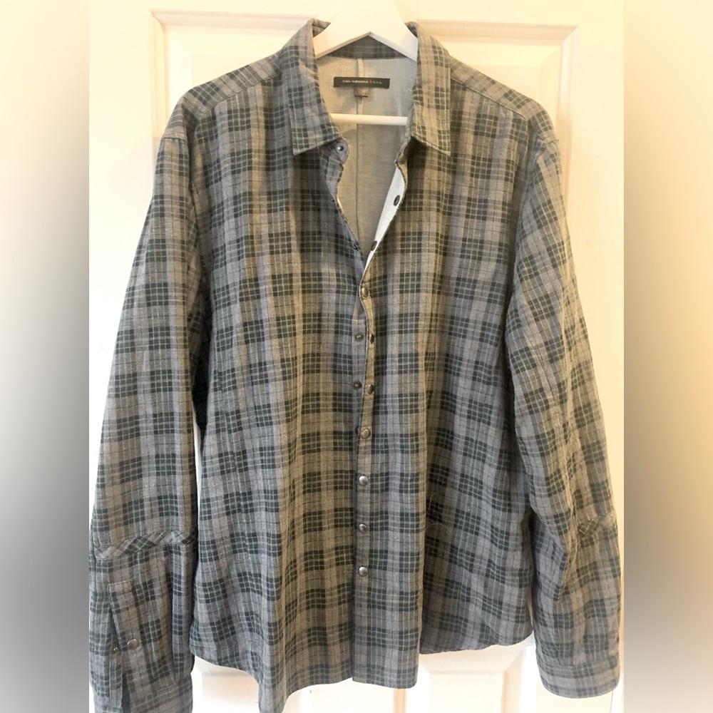 John Varvatos Star USA Plaid Green Flannel